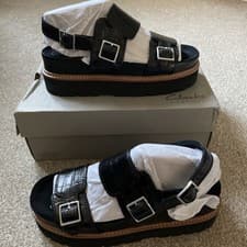 Image of Clarks Womens Orianna Glide Black Interest Flatforms Leather Sandals size UK 6 D
