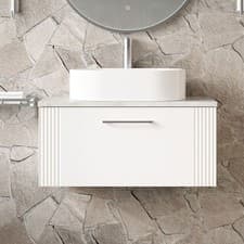 Image of Nuie Deco Wall Hung 1-Drawer Vanity Unit & Grey Worktop 800mm - Satin White
