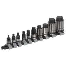 Image of 1x Sealey 10 Piece 1/4" & 3/8" & 1/2"Sq Drive Black Series Hex Socket Bit Set
