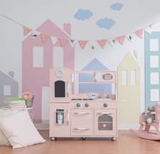 Image of Teamson Kids Little Chef Wooden Westchester Retro Kids Play Kitchen, Pink