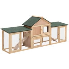Image of Rabbit Hutch Natural Wood 210x45.5x84.5cm Indoor Deluxe Cage w/ Two Ramps