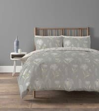 Image of Meadow Duvet Cover Floral Quilt Bed Cover & Pillowcase Natural Grey Bedding
