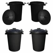Image of 4 X Large Plastic Dustbins With Lids 50L Kitchen Bin Garden Waste Storage- Black