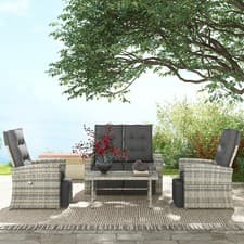 Image of 4 Seater Rattan Garden Furniture Set with Reclining Back, Cushion