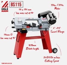 Image of Holzmann Metal Bandsaw BS115 550W 3-Speed 140 x 110mm Cutting Capacity 230V