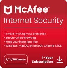 Image of McAfee Internet Security 2026 1, 3, 10 Device 1 or 2 Year Antivirus Auto Renewal