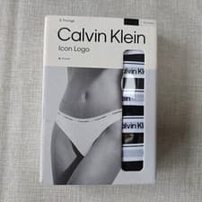 Image of Calvin Klein 5-Pack Thongs Womens Size XL Black Underwear *Slightly Damaged Box*