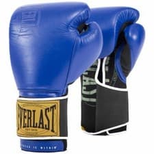 Image of Everlast 1910 Premium Leather Boxing Gloves – Blue / Black – 14 oz – NEW