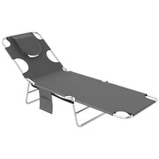 Image of Outsunny Sun Lounger with Reading Hole, Folding Garden Lounger, Dark Grey