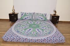 Image of Turquoise Blue Paisley Boho King Duvet Set Cotton Mandala Quilt 92x84 + Cases