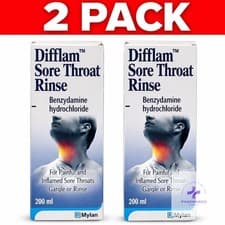 Image of Difflam Sore Throat Rinse 200ml Benzydamine Hydrochloride Gargle Mouthwash 2PACK