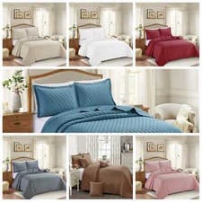 Image of Quilted Bedspread Set 3 Piece Bed Throw With Pillow Shams Single Double King SK