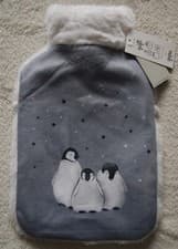 Image of Soft Plush Fleece Hot Water Bottle 1.7L Penguin Family & Winter Starry Blue Sky
