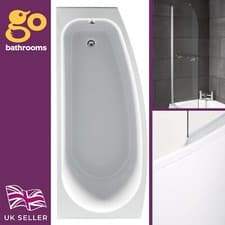 Image of Compact Bathroom Space Saving White Acrylic Shower Bath Left Right 1700x700mm