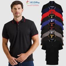 Image of Premier Contrast Cool checker Piqué Polo Shirt Mens Contrast Ribs Polo Shirt T
