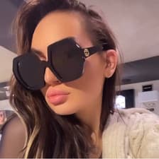 Image of New Gucci GG0772S Black Gold Hexagon Tinted Oversize Sunglasses Hot Summer