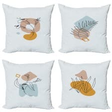 Image of Leaves Pillow cushion set of 4 Line Art Modern Botany Motif