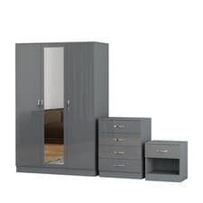 Image of 3 Piece High Gloss Bedroom Furniture Bedside Table Wardrobe Set Chest of Drawer