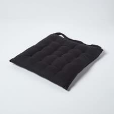 Image of Black Seat Pad 40x40cm Indoor Garden Dining Cushion 100% Cotton Washable