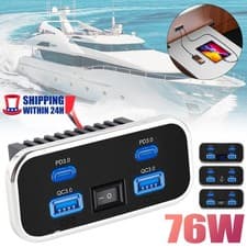 Image of 76W 4-Port Dual PD&QC Fast Charger Socket – 2×Type-C+2×USB 12V-24V Flush Mount