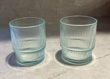 Image of Set of 2 Jonathan Adler Biba 2 Tumbler Glasses Clear Light Green 13 oz 370 ml