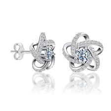 Image of 925 Sterling Silver Pave CZ Flower Love Knot Stud Earrings for Women 10MM