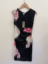 Image of BNWT Coast Orchid Print Pencil Dress Flattering Ruching 12 RRP £119