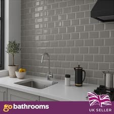 Image of 10x20cm Grey Subway Metro Wall Tile Gloss Bathroom Kitchen Tiles Ceramic 1m²