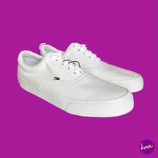 Image of TOMMY JEANS Men's Classic Canvas Trainers, White, UK 11 | EU 46 | US 12
