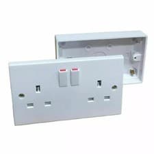 Image of 13A Wall Socket Switched 2 Gang Twin Double Plug Electrical + 25mm backbox White