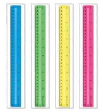 Image of Shatter Resistant Plastic Rulers 12 Inch/30cm, Assorted Bright Colours - 4 Pack