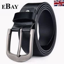 Image of Mens Genuine Leather Belt Belts Real New Buckle For Trouser Jeans Black Brown UK