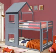 Image of 3ft House Bunk Bed in Grey White Caramel With Mattress Options Kids Bedroom
