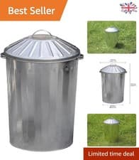 Image of Extra Large 90L Galvanised Metal Dustbin with Locking Lid for Secure Storage