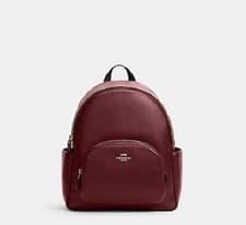 Image of COACH COURT BACKPACK BLACK CHERRY & GOLD 5666 NEW REFINED PEBBLE LEATHER TRAVEL