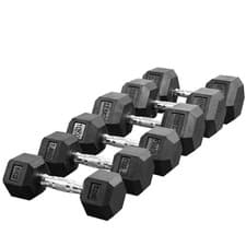 Image of Rubber Hex Dumbbell Pair – Cast Iron Weights Set Anti-Roll Design Home Workout