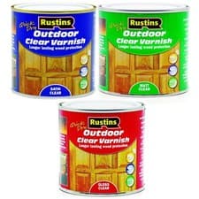Image of RUSTINS QUICK DRY POLYURETHANE GLOSS MATT SATIN VARNISH INTERIOR EXTERIOR USE