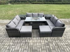 Image of Fimous Rattan Outdoor Garden Furniture Sets Gas Fire Pit Dining Table Sofa Stool