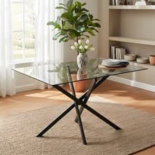 Image of 120*80cm Tempered Glass Dining Table Rectangle Furniture with Cross Chrome Legs