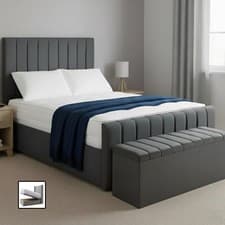 Image of Panel Upholstered Bed Frame Line Plush Velvet Fabric - Handmade in UK