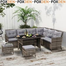 Image of 8 Seater Patio wicker Sofa Set ,Outdoor Couch with Table & Cushions, Grey