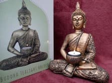 Image of Thai Buddha Tea Light Candle Holder Meditating Ornament Golden Zen Figurine 27cm