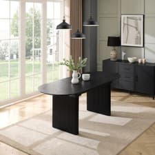 Image of Japandi Wooden Dining Table Oval 4-6 Seater Wood Kitchen Table Extending Option