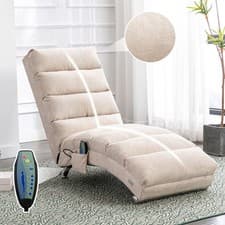 Image of Fabric Relaxation Chaise Lounge Chair, Full Body Support Fixed Recliner Sofa