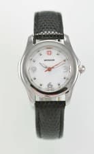Image of Wenger Women Watch Stainless Steel Silver Black Leather 50m White Battery Quartz