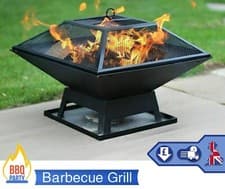 Image of Square Fire Pit BBQ Grill Outdoor Garden Firepit Brazier Stove Patio Heater