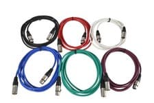 Image of 6 XLR Cables 3m Length 3 Pin- Black, Red, White, Purple, Blue & Green Supplied