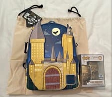 Image of LOUNGEFLY HARRY POTTER HOGWARTS CASTLE MINI BACKPACK WITH POP! ALBUS DUMBLEDORE