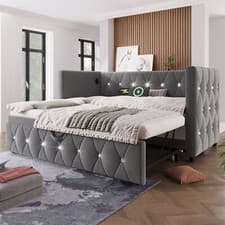 Image of Daybed Velvet Sofabed 3ft Single Sofa Bed With Pull Out Trundle Guest Bed Grey