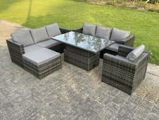 Image of Fimous Rattan Outdoor Furniture Sofa Set Adjustable Rising Lifting Dining Table